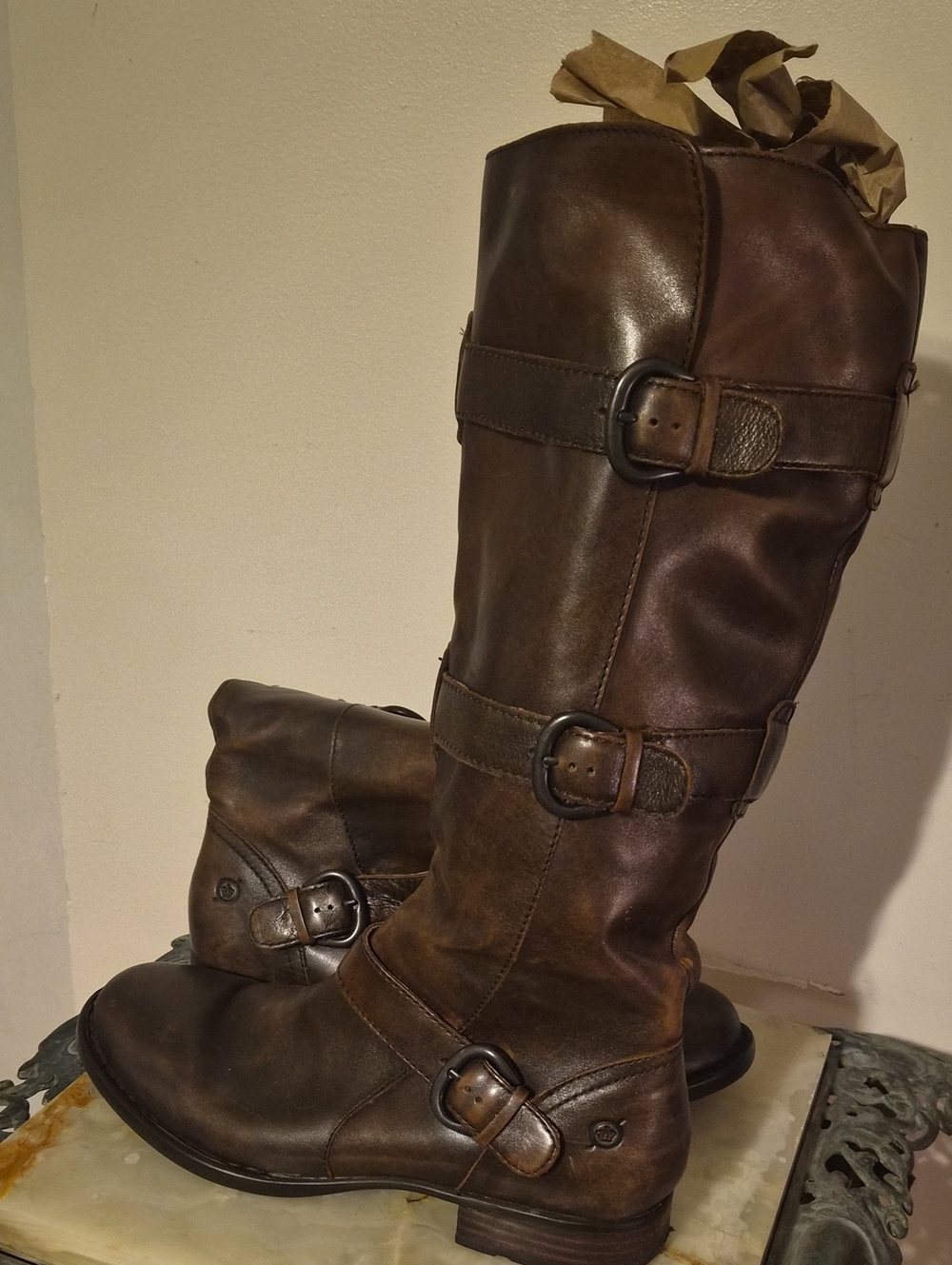 Born- Women's Brown Leather Buckle Boots